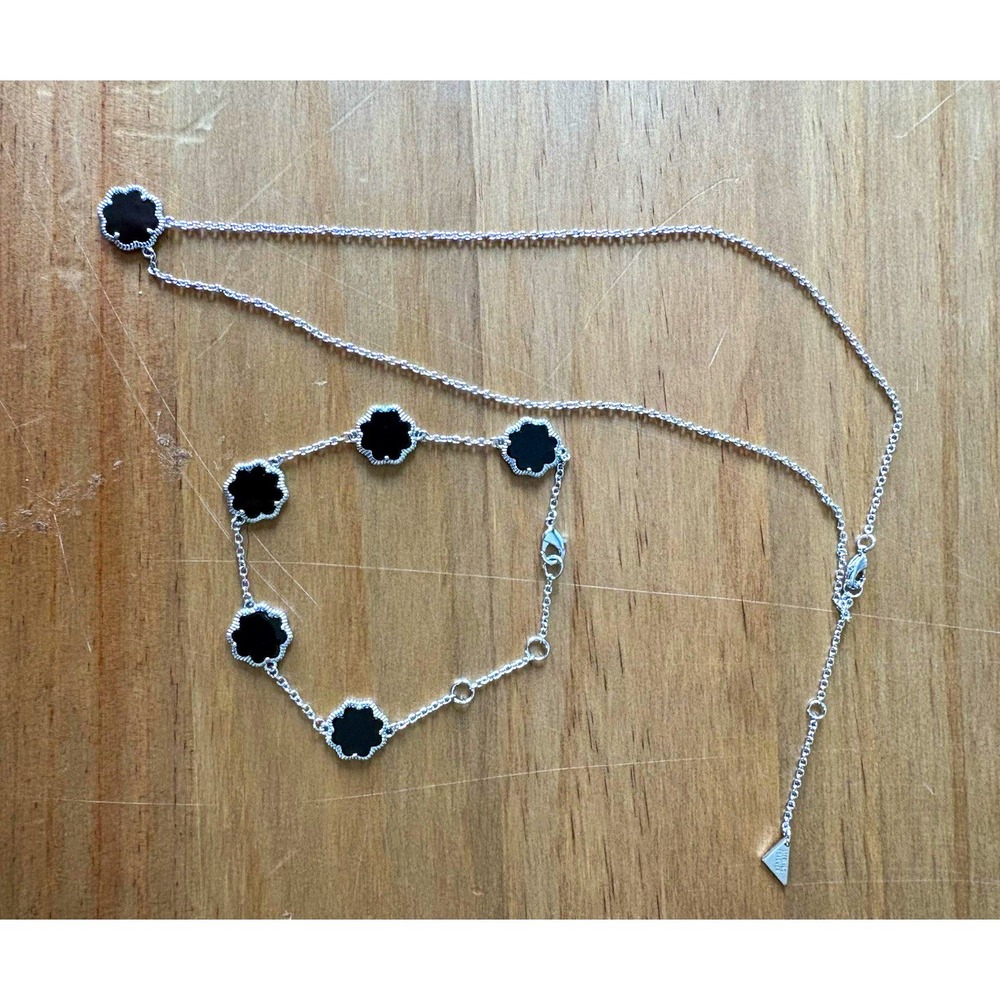 Sterling Forever Rose Petal Staion Bracelet an Pendant Necklace Set in Onyx